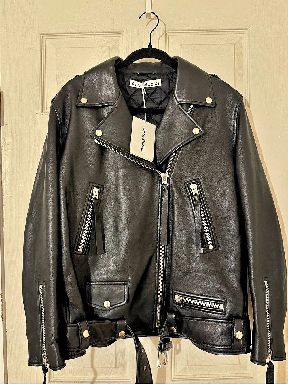 Acne Studios Mock Leather Biker Jacket Leather Moto Jacket Black Size 36